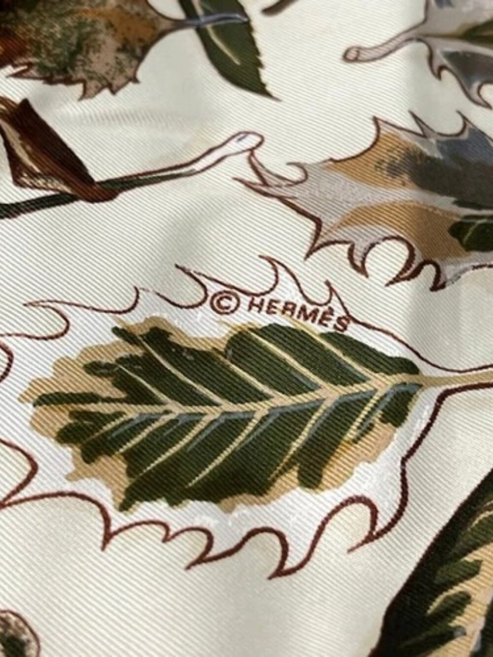 HERMES Cream Dark Brown Multi Silk Angora Scarf - Picture 2 of 6